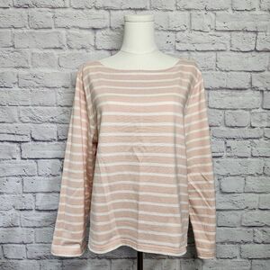 J CREW Classic Fit Mariner Cloth Boatneck T-shirt in Blush & White stripe Sz XL